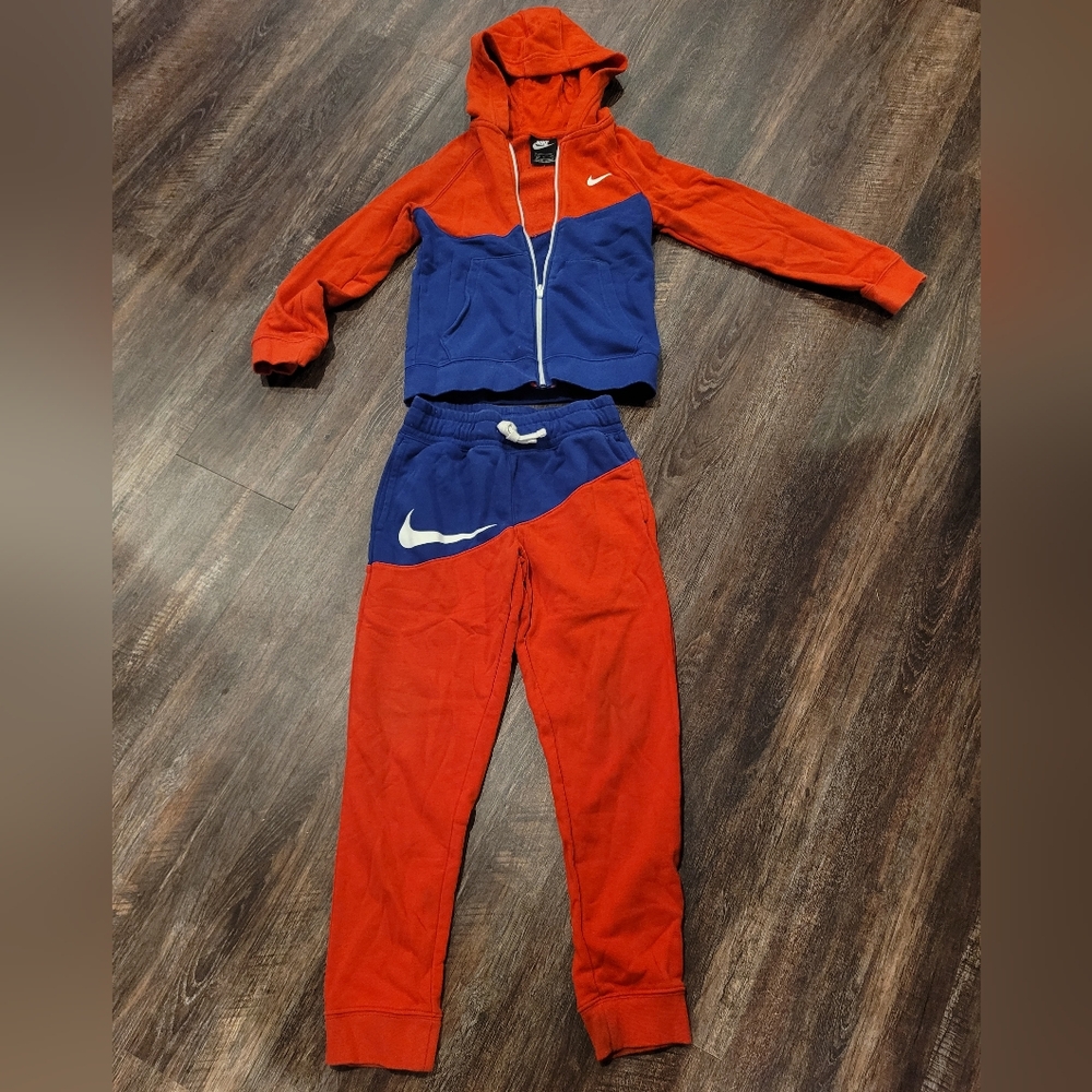 Boys Nike Red/Blue Garcons Hoodie Top Zip-Up matching Sweatpants Size Small